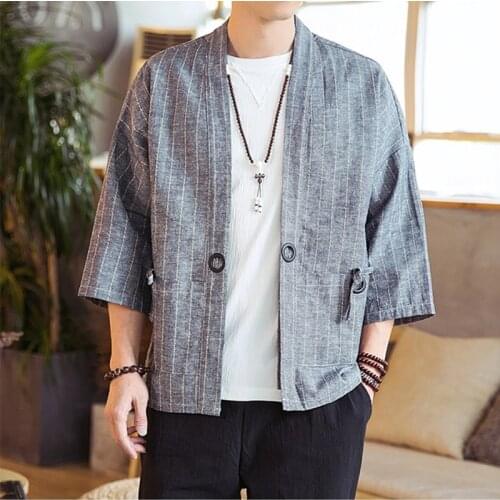 Japanese Kimono Cardigan Men 2019 Stripe Asian Clothes Traditional Chinese Clothing For Men Haori Japanese Yukata Kimonos FF2442