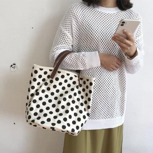 Women Retro Wave Point plaid Handbag Fashion Smiley Ladies Picnic Bucket Bag Reusable Cotton Portable Lunch Shopping Bags