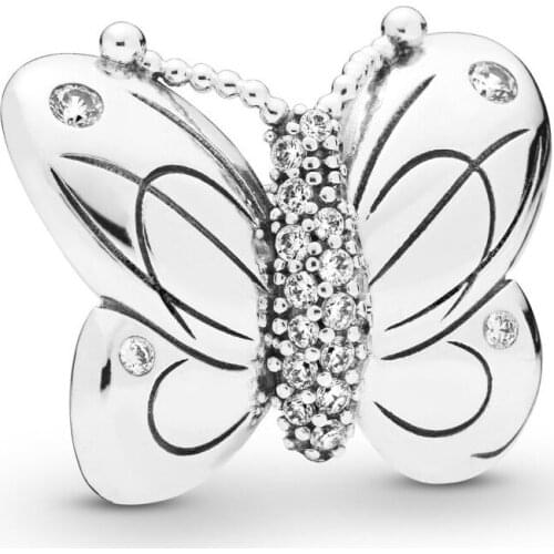 Authentic 925 Sterling Silver Bead Decorative Butterfly Charm Fit Fashion Women Pandora Bracelet Bangle Gift DIY Jewelry