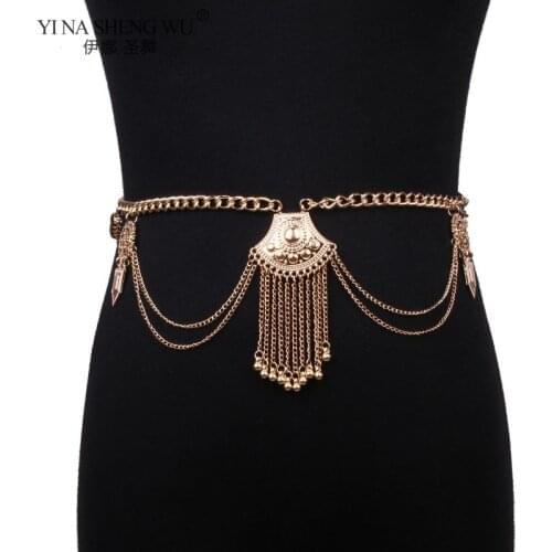 Sexy Indian Tassel Pendants Belt for Women Gold Color Jewelry Wedding Bride Belly Dance Waist Chains Turkey Egypt Accessories