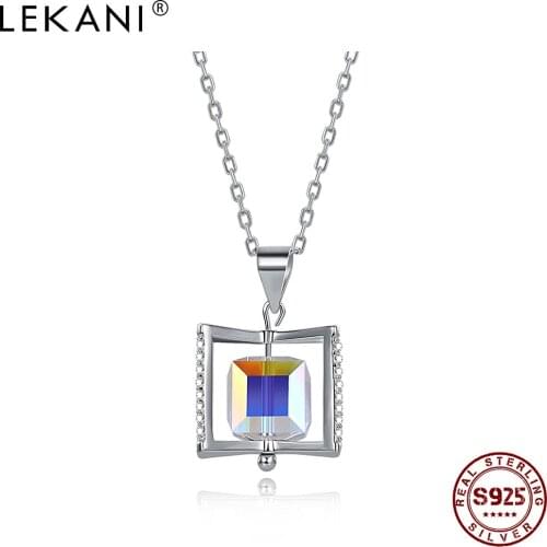 LEKANI 925 Sterling Silver Rotatable Necklace Women Twinkle Austria Crystal With Cubic Zircon Pendant Anniversarys Day Gift