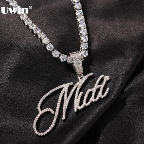 Uiwn Custom Small Flower Cursive Letter Necklaces for Women Handmade Name Necklace AAA Cubic Zirconia Letters Fashion Jewelry