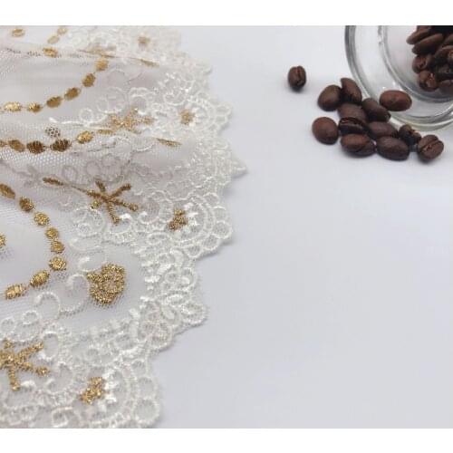 1 Meter/lot Width 21.5cm Gold Thread Delicate Lace Applique Net Yarn Handicraft Embroidered DIY Dress Garment Accessories