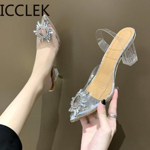 2020 Summer Transparent High Heels Sandals Women Sexy Slip-on Pointed Toe Pumps Shoes Fashion Comfort Silver Women Party Sandals