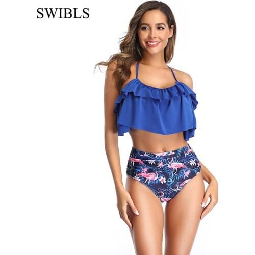 2020 Woman Plus Size Swimwear High Waist S-2XL Big Women Bathing Suits Floral Vintage Female Sexy Bather Swimsuits