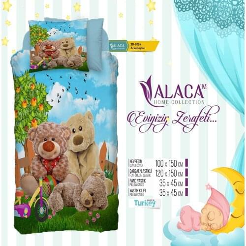 3D Digital Printed Satin Baby Duvet Cover Set Made in Turkey 4-Piece Cotton-Satin Colored Patterns