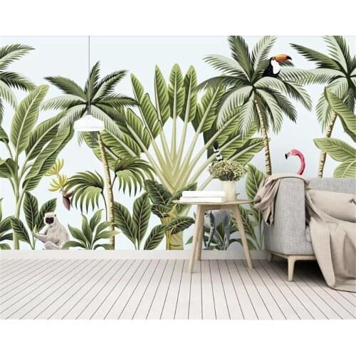 Beibehang Custom 3d wallpaper modern hand-painted rainforest banana tree flamingo mural TV background wall 3d wallpaper tapety