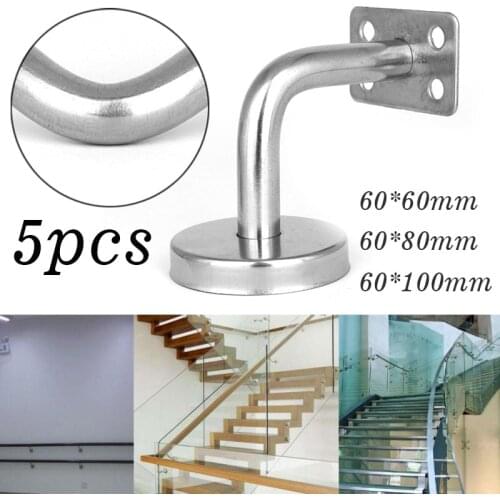 5pcs Handrail Brackets 201 Stainless Steel Wall Stair Hardware Solid L Type 5pcs Stairs 60*60mm 60*80mm