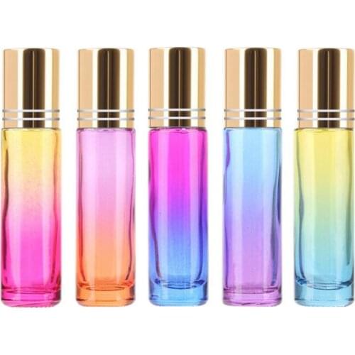 Gradient Ball Bottle 5pcs 5ml Thick Glass Roll On Essential Oil Empty Parfum Bottles Roller Ball 5 Colors Bottle With Gold Cover