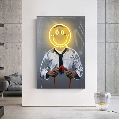 Abstract Smile Man Canvas Art Painting Lighting Face Human Poster and Prints New Art Design for Home Wall Decorations Posters