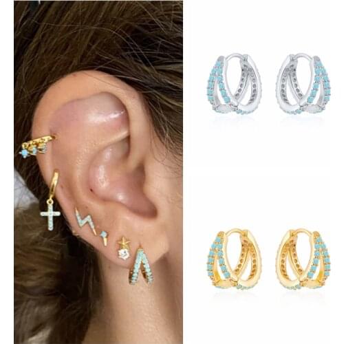 Aide Huggie Earrings 925 Sterling Silver Hoop Earrings for Women Turquoise Pendientes Aretes Piercing Earings Luxury Jewelry