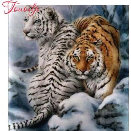 Full Square/Round Drill 5D DIY "Two yellow white tigers" 5d diy Diamond Painting 3D Embroidery Cross Stitch Mosaic Decor Gift
