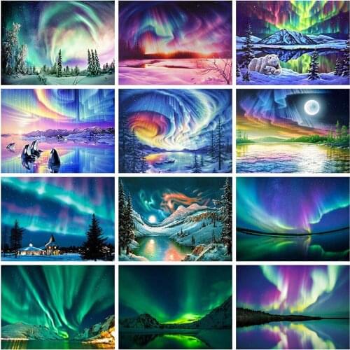 HUACAN 5d diamond painting aurora DIY mosaic picture Wall Art diamond embroidery landscape Handmade Gift