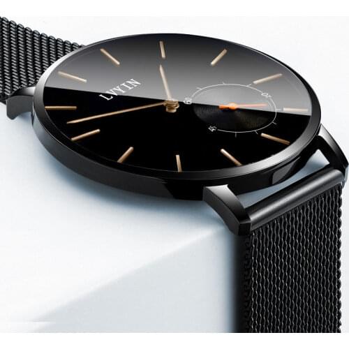 LVYIN Mens Thin Quartz Wristwatches Full Steel Top Luxury Brand Japan Rose Gold Quartz Watch Classic Relojes Hombre 7mm