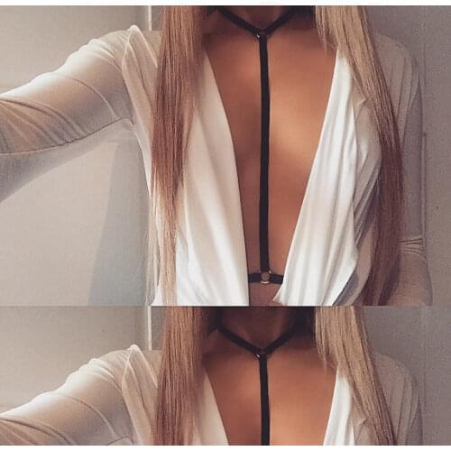 Black Bondage Belt Cage Bra Neck Around Harness Belt Criss Cross Suspenders Belt Open Chest Harness Bra 3 Colors