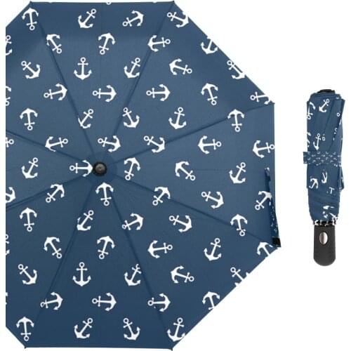 Travel Umbrella Rain Women Automatic Folding Fashion Umbrellas Anchor Pattern Ultralight Compact Men Umbrella