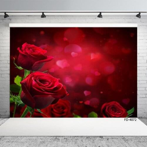 Photo Backdrop Red Flowers Hearts Bokeh Vinyl Cloth Backgrounds Photography Props for Lovers Valentines Day Wedding Photobooth