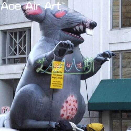 Hot sale 3m H giant grey standing inflatable rat animals model replica with digital printings for advertising on Chirstmas