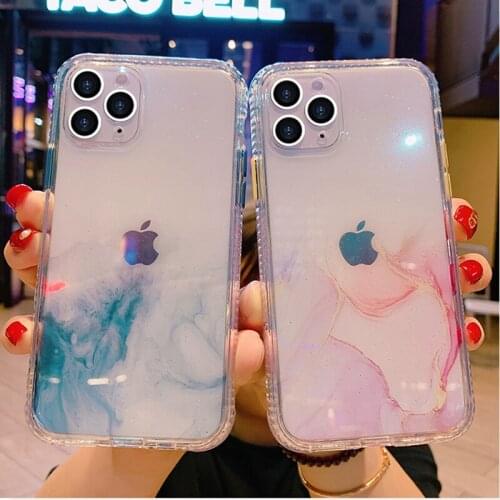 Gradient Marble Glitter Phone Case For iPhone 12 Pro 11 Pro Max XR XS Max X 7 8 Plus SE 2020 Bumper Shockproof Clear Back Cover