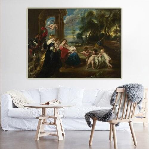 Holover Canvas Oil Painting Peter Paul Rubens"The Holy Family with Saints in a Landscape"Baroque Art Wall Aesthetic Home Decor