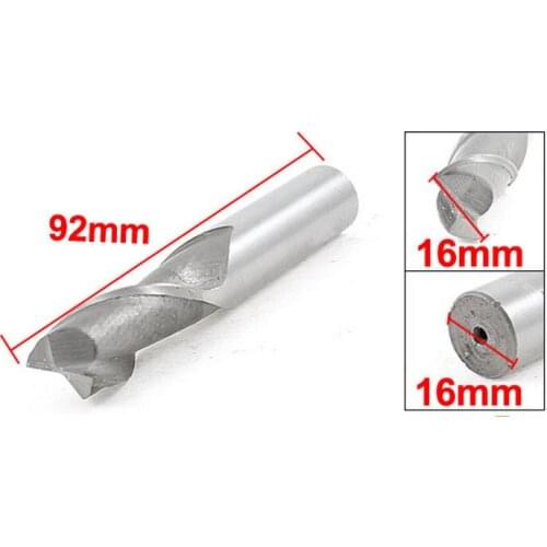 HSS-AI Milling Cutter Tool Straight End Mill 16mm x 16mm x 32mm x 92mm 2 Flutes