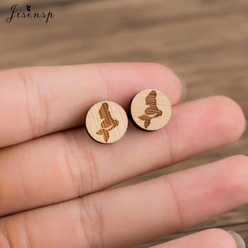 Jisensp Lovely Design Round Mermaid Wooden Earrings Romantic Fashion Cute Mermaid for Women Girls Jewelry Gift pendientes mujer