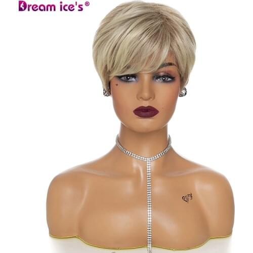 Dream.Ices Hair Women Synthetic Mixed Blonde Brown Short Wigs Natural Hair Wigs Heat Resistant Hair Wig for Women