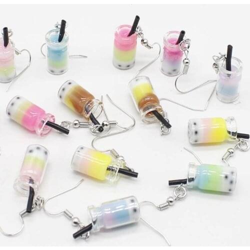 Colorful Resin Simulation Pearl Milk Tea Beads Popular Handmade Jewelry Pendant Earrings Milk Tea Bottle