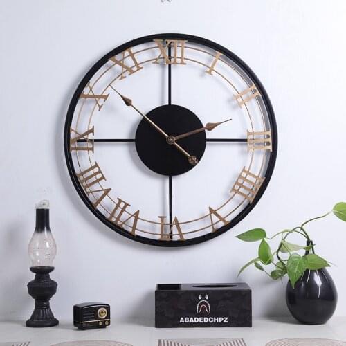 Creative Living Room Clock Wrought Iron Round Art Wall Clock Restaurant Cafe Decoration Roman Wall Clock Mute