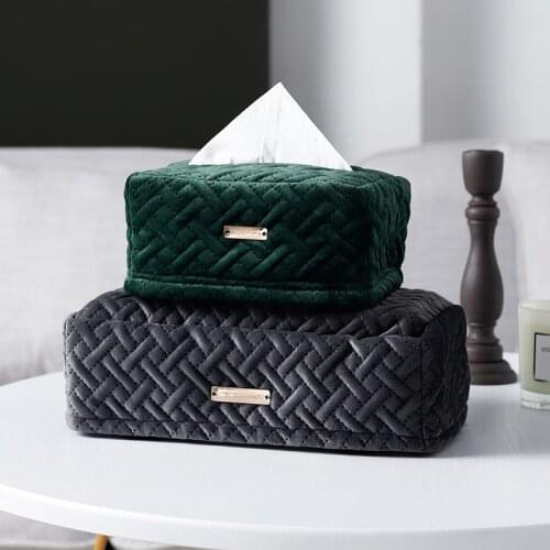 Creative light luxury quilted velvet tray living room bedside table car velvet fabric tissue box WF8081105
