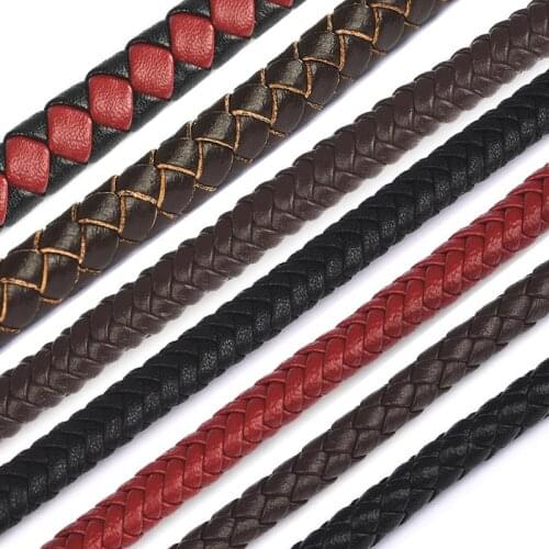 1m Round Braided Genuine Leather Cord 4/6/7mm Black/Brown Jewelry Cord String Rope DIY Leather Bracelet Making Jewelry Finding