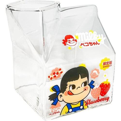 Girl Heart Square Milk Box High Borosilicate Glass Creative Milk Drink Breakfast Cartoon Cup Can Be Microwave Heat Resistant