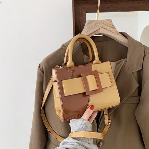 Contrast Color Square Tote Bag 2021 Fashion New High quality PU Leather Women Designer Handbag Vintage Shoulder Messenger Bag