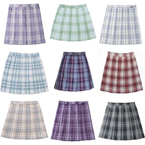 Girls Summer High Waist Pleated Plaid Skirt Japanese School Jk Uniform Dresses Student Cosplay Anime Cute Sexy Mini A-line Skirt