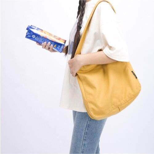 Fashion Canvas haps Shoulder Bags Female Eco Handbag Tote Grocery Reusable Foldable Shopping Bag Cotton solid Japanese style