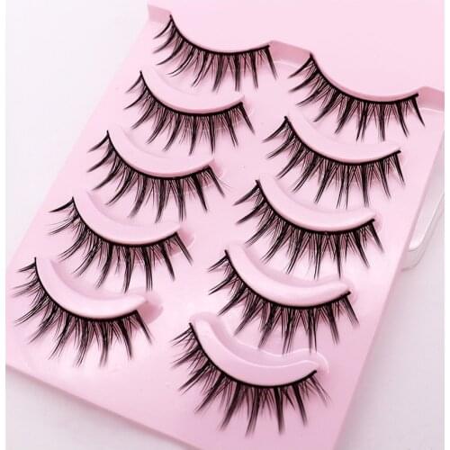 Natural Long Cosplay Makeup Cross Strip False Eyelashes Black Eye Lashes 5pair