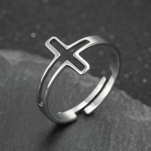 2021 New Classic Silver Color Stainless Steel Ring For Men Women Cross Shape Rings Religious Wedding Jewelry Gifts Friend