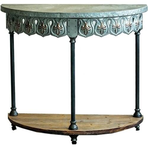 Newly galvanized zinc handmade antique half round side table