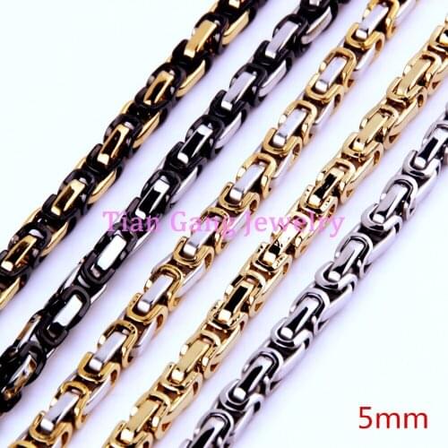 7-40" 5mm Charming Cool Mens 316L Stainless Steel Byzantine Lin Chain Necklace or Bracelet Choose