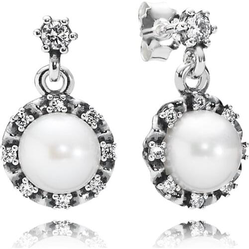 925 Sterling Silver Charms Earring Everlasting Pearl Earrings with Clear CZ Stones for Women Jewelry