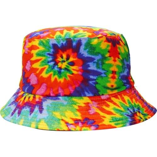 2021 Fashion Harajuku Rainbow Print Bucket Hat Women Men Panama Tie Dye Fishing Caps Hip Hop Reversible Fisherman Hats
