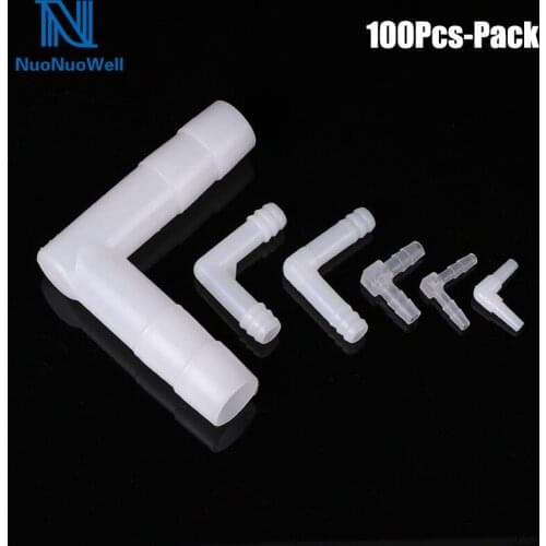 NuoNuoWell 100Pcs-Pack 90 Degree Equal Elbow Connector 4-32mm Soft Pipe Joint Plastic Water Pipe Adapter Aquarium Laboratory Use