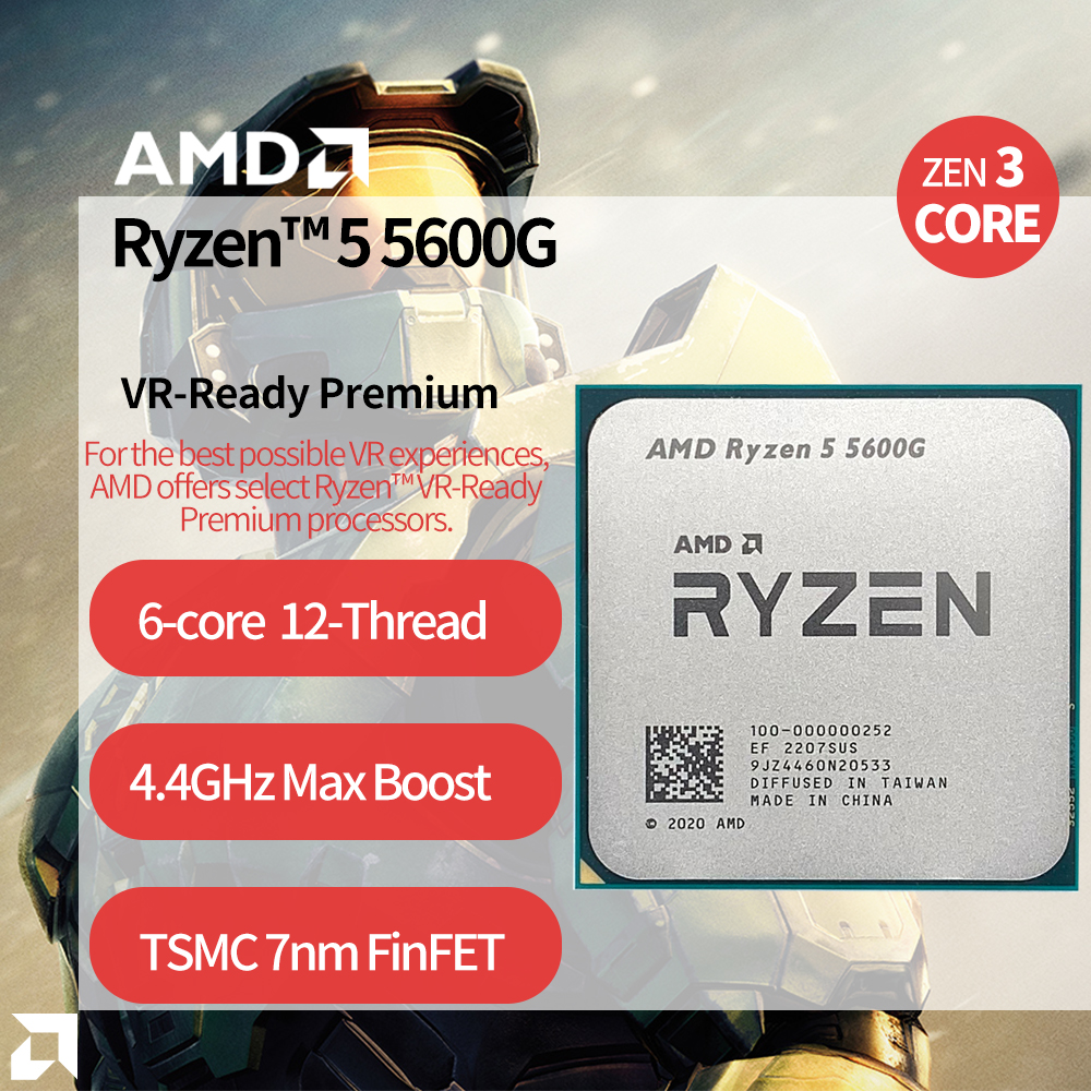 AMD Ryzen 5 5600G R5 5600G 3.9GHz Six-Core Twelve-Thread 65W CPU Processor L3=16M 100-000000252 Socket AM4 NO FAN