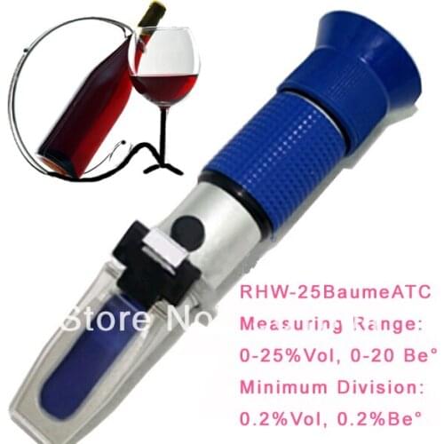 Free shipping hand held Baume & Alcohol content refractometer 0-25%Vol wine refractometer RHW-25BaumeATC (blue grip)