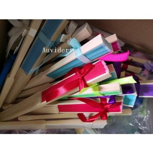[Auviderin] 70pcs Personalized Handheld Fan with Bow for Wedding Gift Hand Fan with Ribbon Bow Bbay Shower Gift