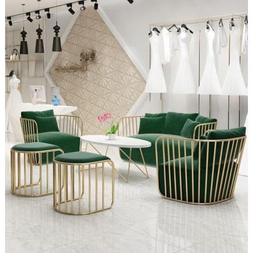 Nordic ins small sofa web celebrity simple modern store clothing store gold iron art sofa single double combination