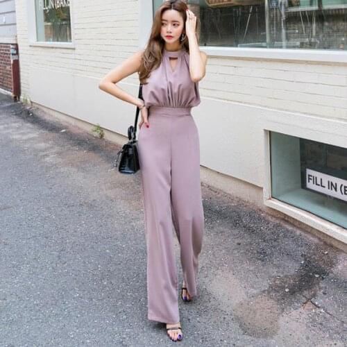 Sleeveless Slim Women Jumpsuit Elegant Work Business Wide Leg Pant Casual Jumpsuits Female 2020