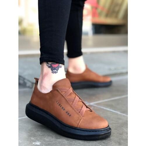 BA0134 BOA High Thick the Bottom of Cross Band Tan Black Men Shoes