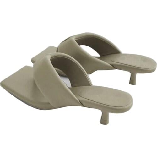 2021 summer new style square toe clip foot stitching cutting and covering decorative layer high-heeled sandals women