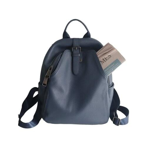 Women geunine leather dark blue grey backpack for female luxury soft real cowhide casual daily travel shoulder bag daypack
